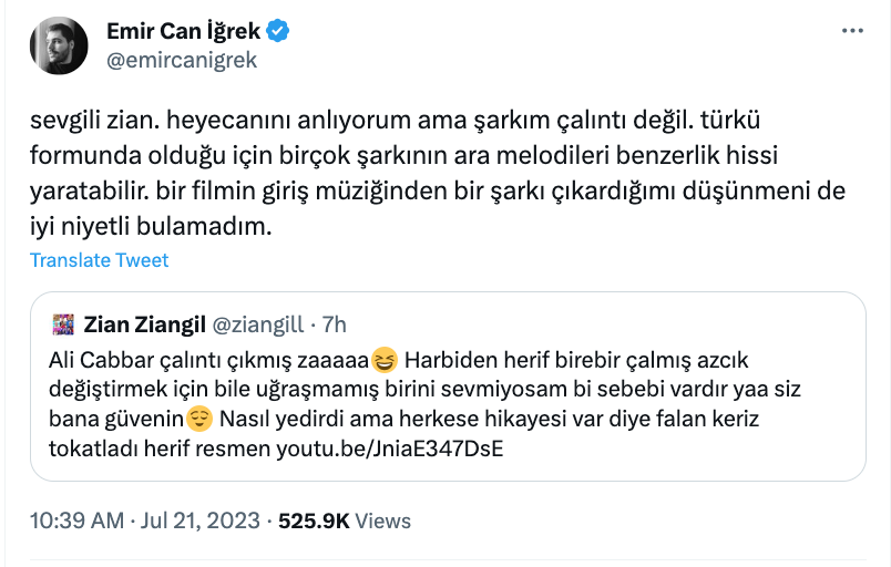 emir can igrek ten ali cabbar in calinti oldugu iddialarina yanit